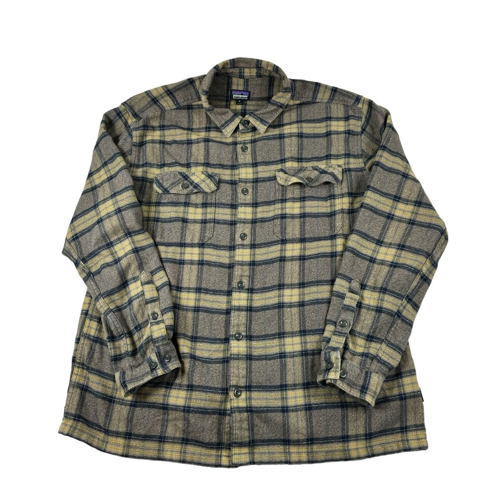 Patagonia Fjord Brown Blue Check Dual Pocketโ Thick Cotton Flannel Size Mens XL